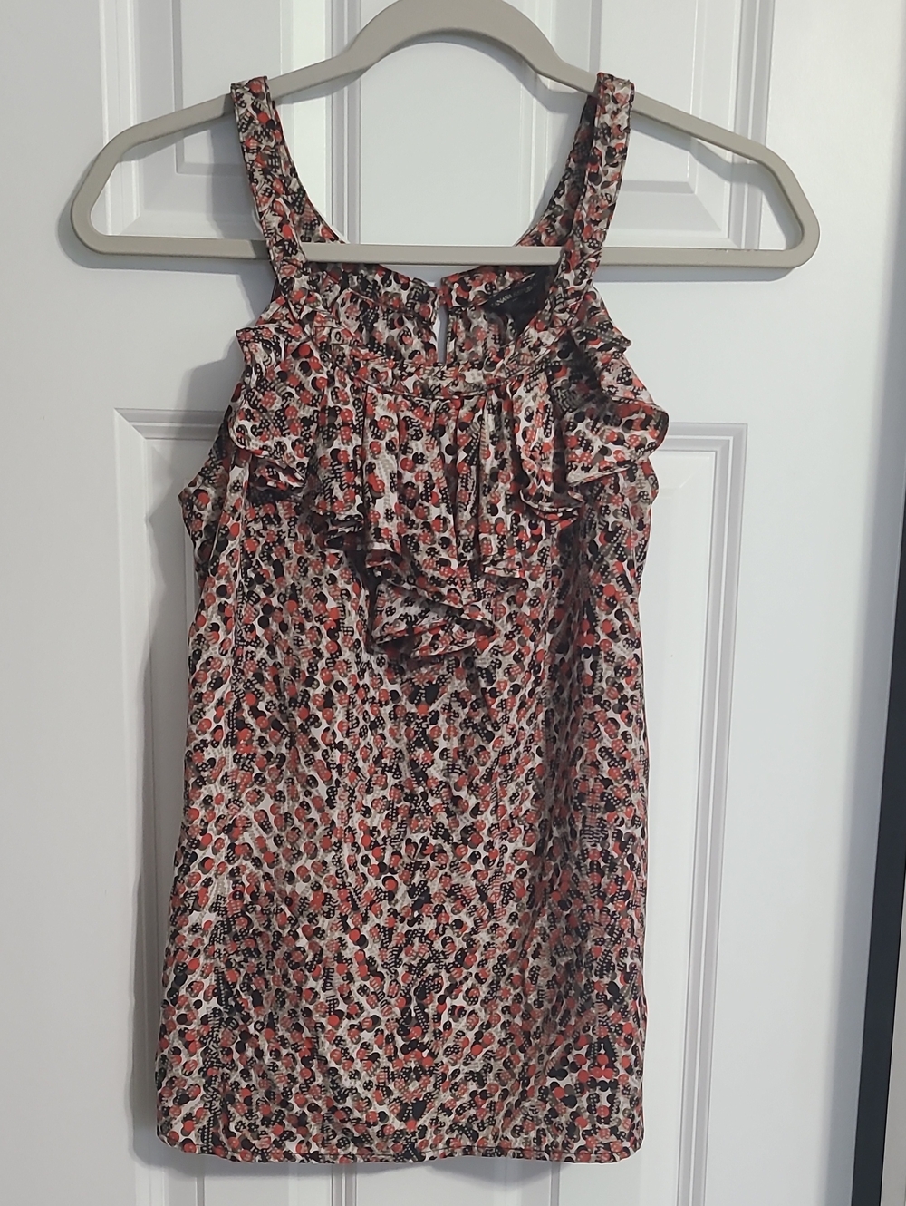 Banana Republic Coral and Black  Circular Print Ruffle Cami